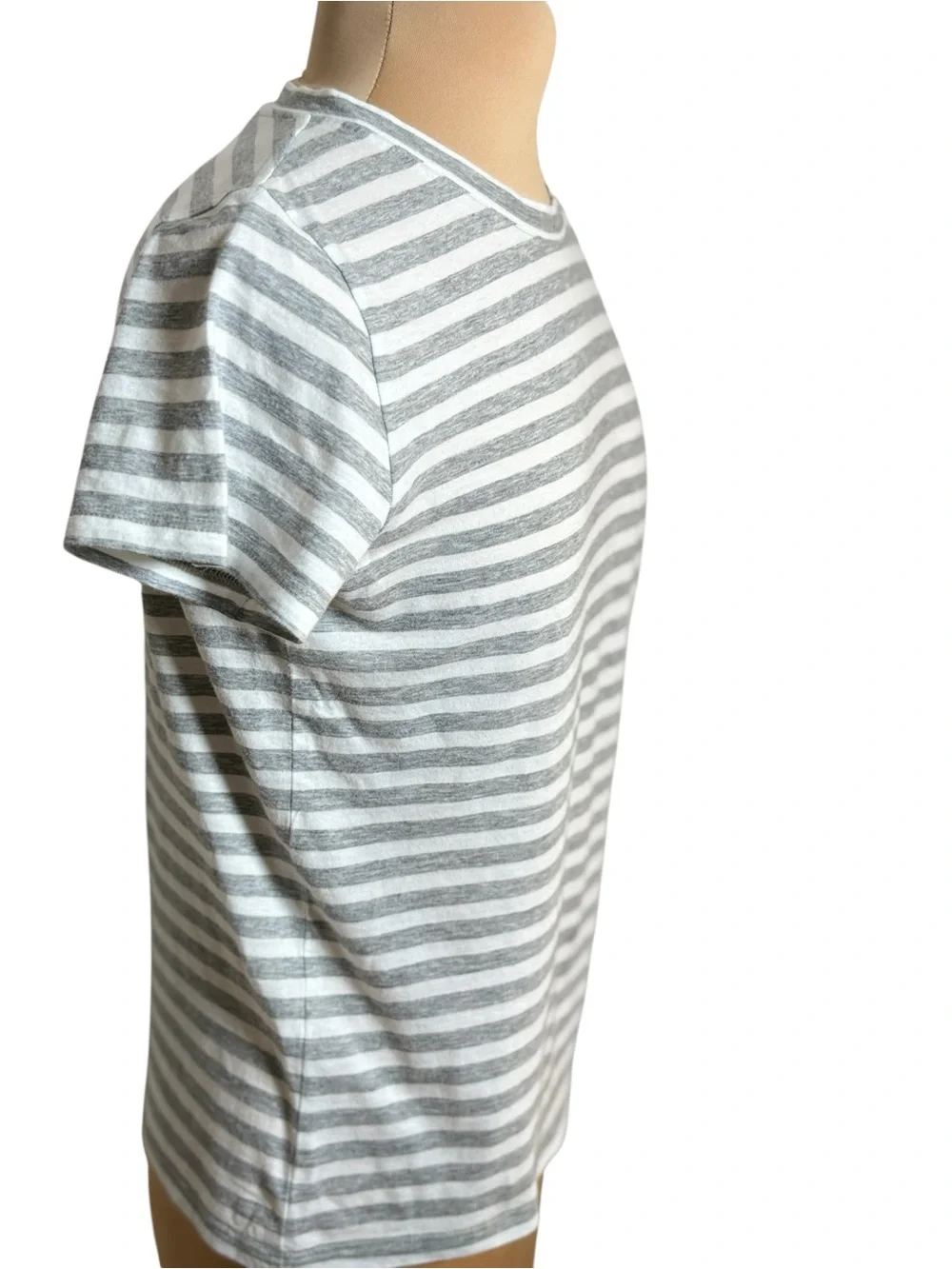 Vince Gray White Striped Pima Cotton Crew Neck Tee Shirt XS